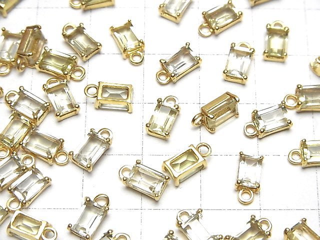 Hochwertiger Zitronenquarz AAA mit Fassung, rechteckig, facettiert 6x4mm 18KGP 2 Stück