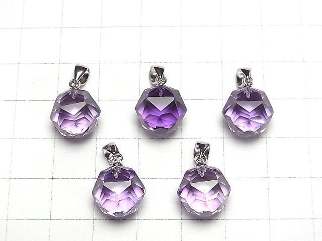 Hochwertiger! Amethyst AAA Stern facettiert Rund 12mm Anhänger Silber925 1Stück