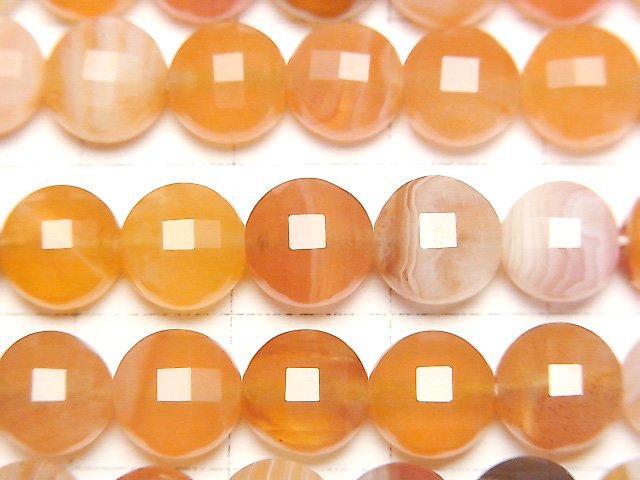高品質!橙色波札那瑪瑙刻面圓幣 8x8x5mm 1串珠子 (約15英吋/36公分)