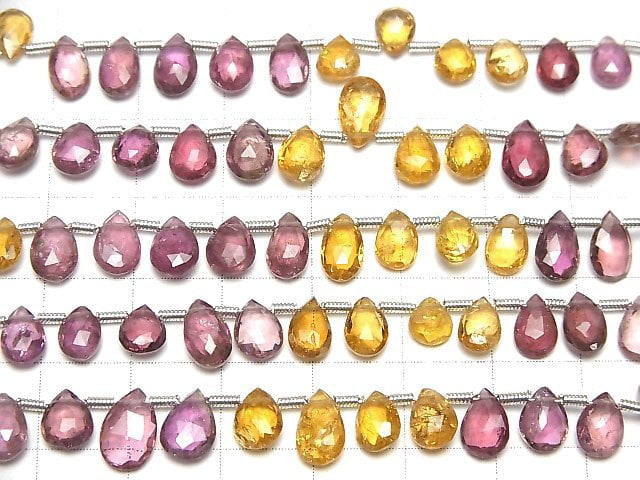 Hochwertig! Gelber & Pinker Turmalin AA++ Birnenform Facettiert Briolette halb oder 1Strang Perlen (ca. 7 Zoll/18 cm)