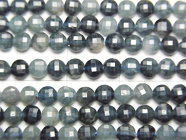 高品質!靛藍碧璽 AA 刻面錢幣珠 4x4x2mm 1串 (約15英吋/37公分)