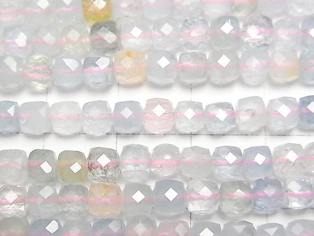 高品質!綠柱石混合(多色海藍寶)AAA 級 - 立方體形狀 4.5x4.5x4.5 毫米半串或一串珠子 (約 15 英寸/38 公分)