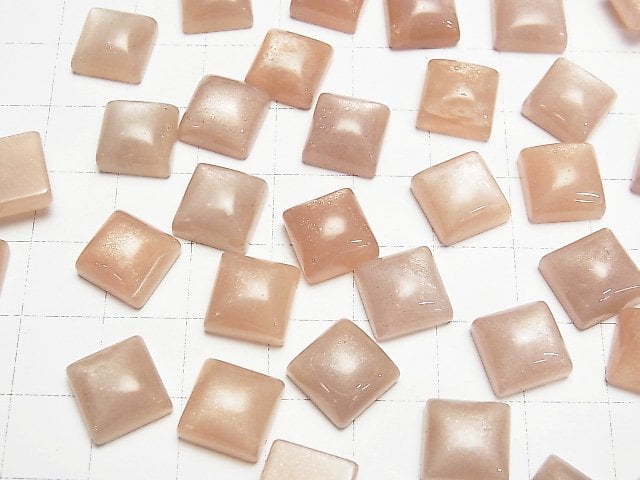 Pfirsich-Moonstone AAA- Quadratischer Cabochon 10x10mm 3 Stück