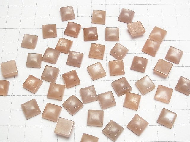 Pfirsich-Moonstone AAA- Quadratischer Cabochon 10x10mm 3 Stück
