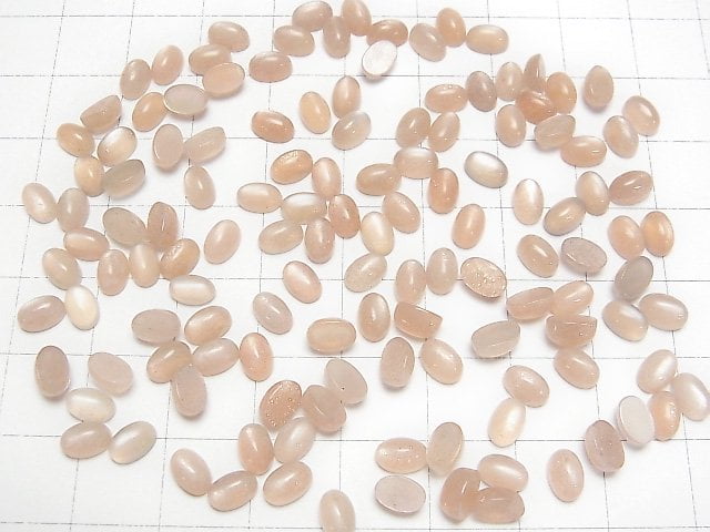 Pfirsich-Moonstone AAA- Ovaler Cabochon 6x4mm 10 Stück