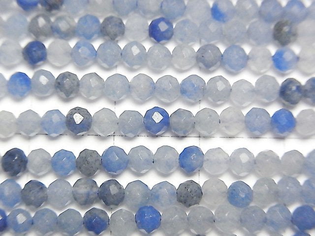 高品質!藍色石英刻面圓珠 3mm 1串珠子 (約15英吋/37公分)