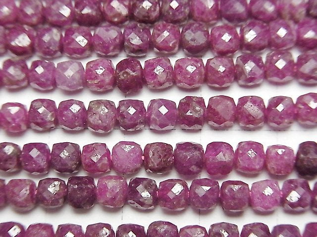 高品質!紅寶石 AA+ 立方體形 4x4x4mm 半串或單串珠子 (約15英吋/37公分)
