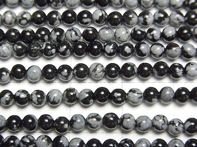 雪花黑曜石圓珠 3mm 1串 (約15英吋/38公分)