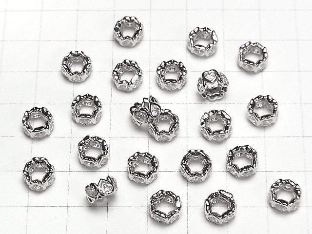 Metal Parts Rondelle 8.5x8.5x4mm Silver (with CZ) 2pcs