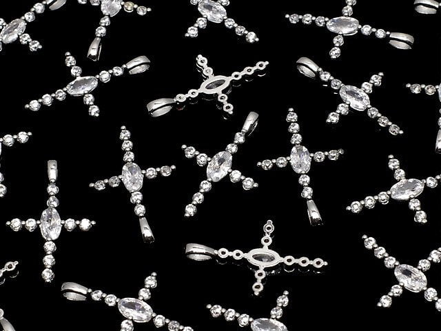 Metal parts 21x13mm Cross silver color (with CZ) 1pc