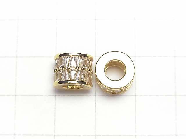 Metal Parts Rondelle (Tube) 10x10x8mm Gold (with CZ) 1pc