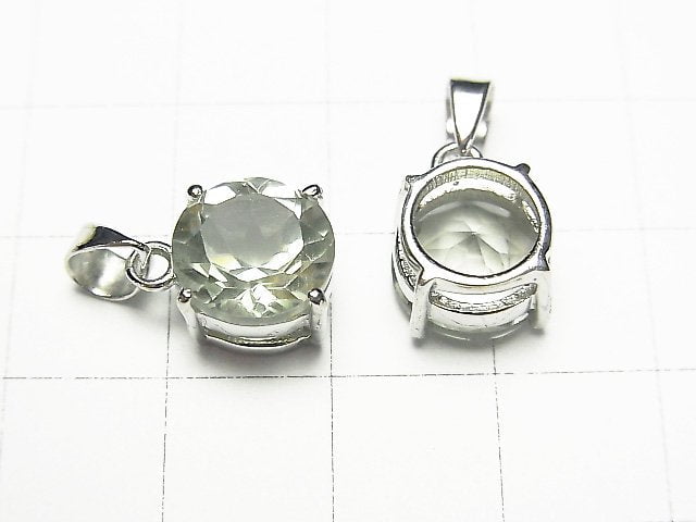 Hochwertiger grüner Amethyst AAA runder facettierter Anhänger 10x10mm Silber925