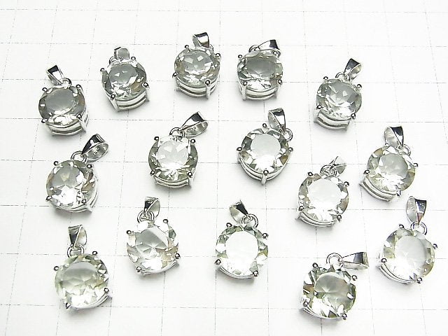 Hochwertiger grüner Amethyst AAA runder facettierter Anhänger 10x10mm Silber925