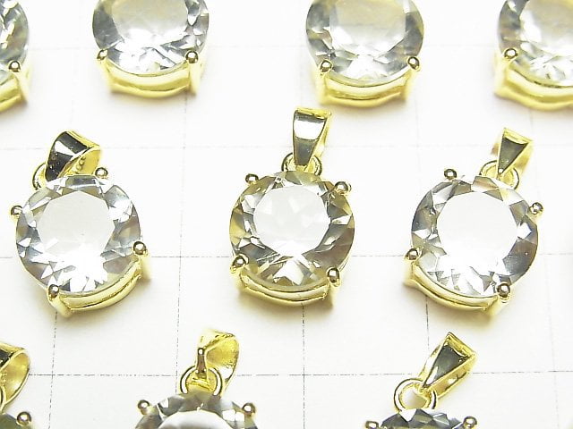 高品質綠紫水晶 AAA 圓形刻面吊墜 10x10mm 18KGP