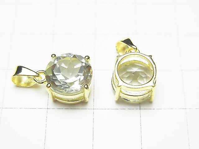 Hochwertiger grüner Amethyst AAA runder facettierter Anhänger 10x10mm 18KGP