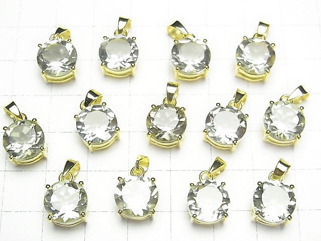 Hochwertiger grüner Amethyst AAA runder facettierter Anhänger 10x10mm 18KGP
