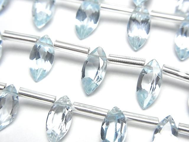 高品質天藍拓帕石 AAA 馬眼刻面 10x5mm 半串或 1 串珠子 (12 顆)