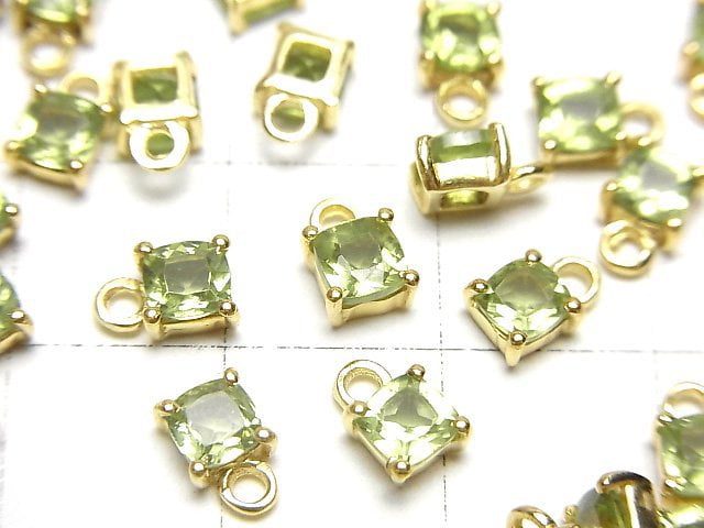 高品質橄欖石 AAA 包鑲方刻面 4x4mm 18KGP 2顆