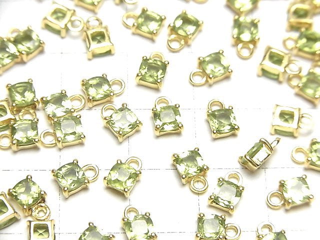 Hochwertiger Peridot AAA Zargenfassung quadratisch facettiert 4x4mm 18KGP 2 Stück