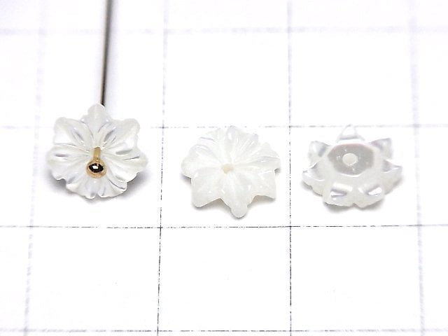 Mother of Pearl MOP White Flower 8mm Center Hole 4pcs