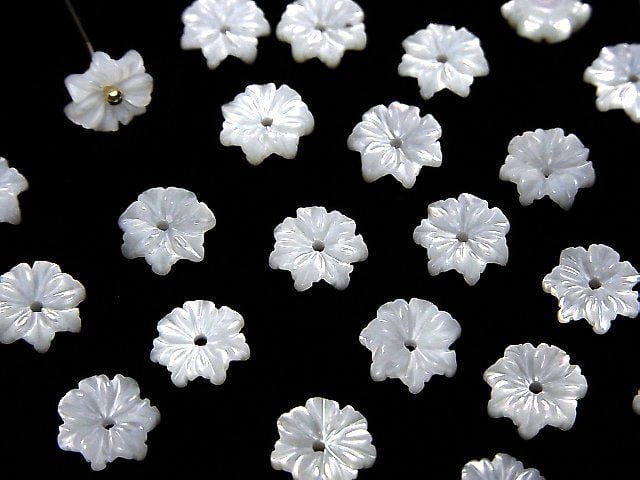 Mother of Pearl MOP White Flower 8mm Center Hole 4pcs