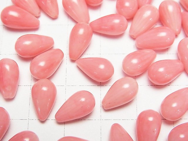 粉色珊瑚(染色)半穿孔水滴(平滑)12x7mm 4顆