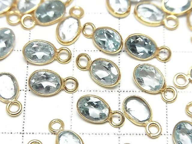 高品質天藍色托帕石 AAA 包鑲橢圓刻面 7x5.5mm 18KGP 2顆
