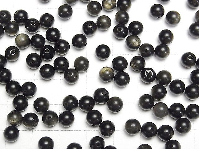 Goldener Obsidian AAA halb durchbohrt Rund 6mm 10Stück