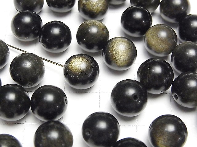Goldener Obsidian AAA halb durchbohrt Rund 10mm 10Stück