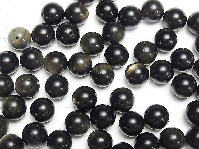 Goldener Obsidian AAA halb durchbohrt Rund 10mm 10Stück