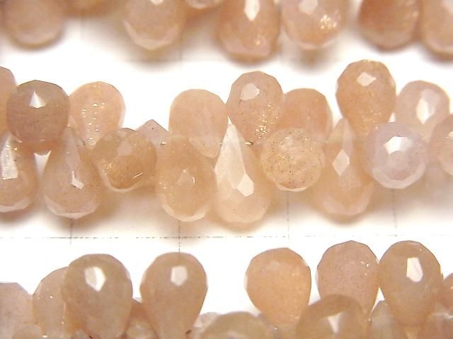 高品質橘色月光石 AA++ 水滴刻面算盤珠 半串或一串珠子 (約9英吋/22公分)