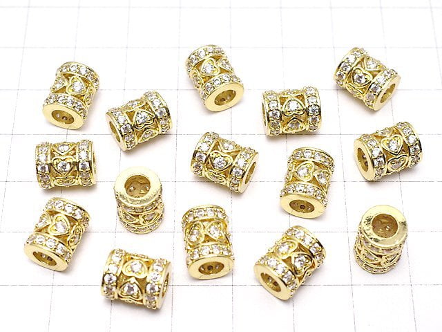 Metal Parts Rondelle (Tube) 8x8x10mm Gold (with CZ) 1pc