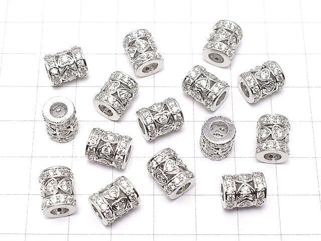 Metal parts Rondelle (Tube) 8x8x10mm Silver (with CZ) 1pc