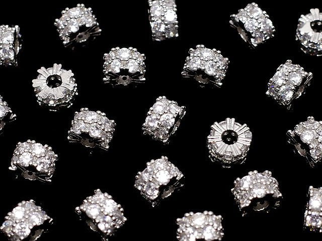 Metal Parts Rondelle 6.5x6.5x4mm Silver (with CZ) 2pcs