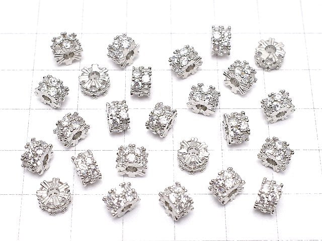 Metal Parts Rondelle 6.5x6.5x4mm Silver (with CZ) 2pcs