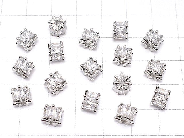 Metal parts Rondelle 7x7x5.5mm Silver Color (with CZ) 2pcs