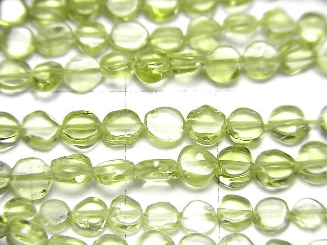 頂級透料橄欖石 AAA- 硬幣珠 1串 (約13英吋/32公分)