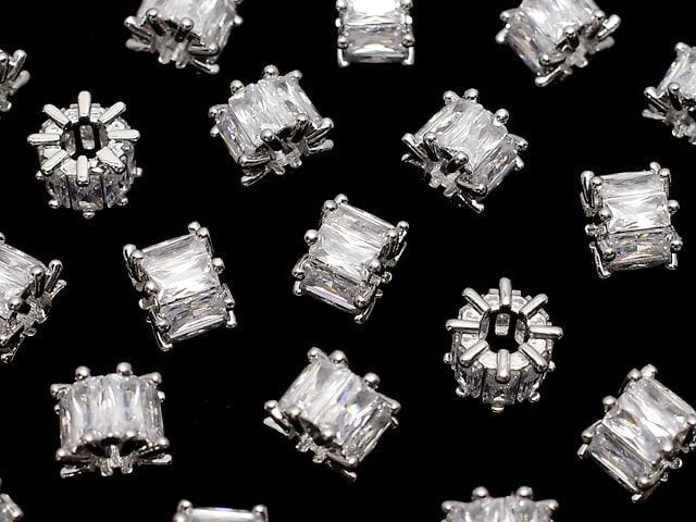 Metal parts Rondelle 9x9x6.5mm Silver Color (with CZ) 2pcs