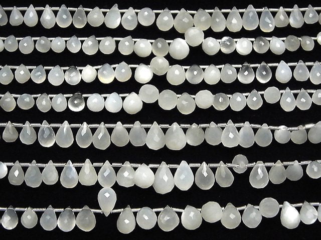 Hochwertiger weißer Mondstein AA++ Tropfen facettierte Briolette 1 Strang Perlen (ca. 7 Zoll/18 cm)