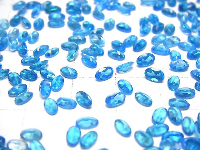 Hochwertiger neonblauer Apatit AAA lose Steine oval facettiert 5x3mm 3 Stück