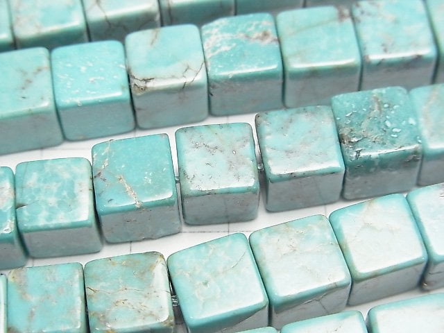 AA++級綠松石方塊珠8x8x8毫米 半串或1串(約7英吋/18公分)