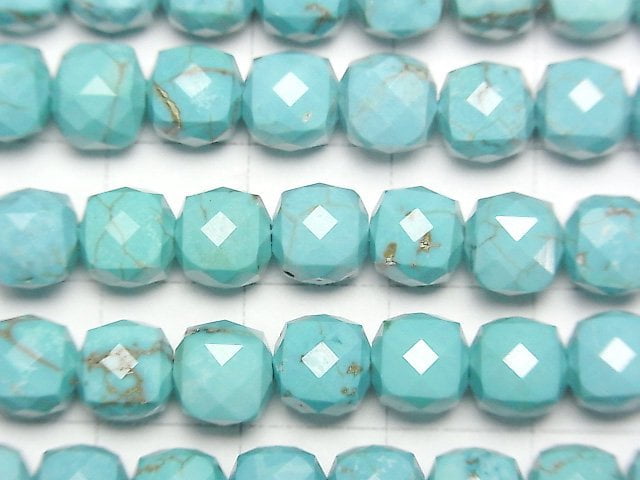 高品質!菱鎂礦綠松石方形珠 7x7x7mm 1串珠子 (約15英吋/37公分)