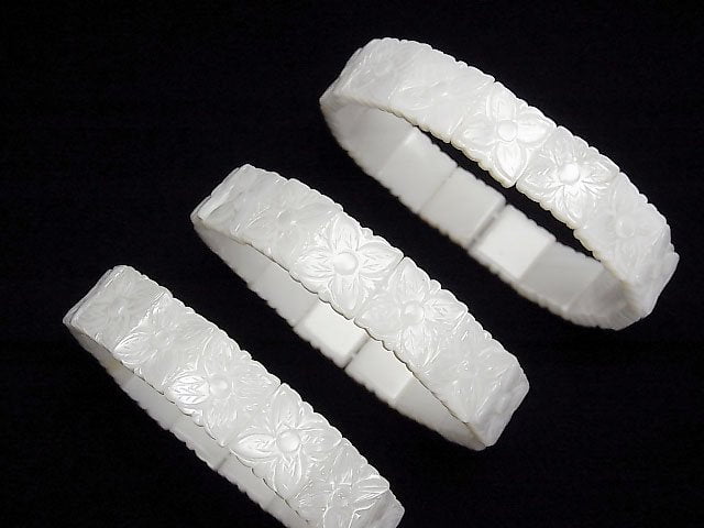 Hochwertige Weiße Muschel Eingraviert 2 Löcher Quadrat 14x14mm Armband
