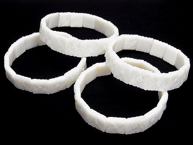 Hochwertige Weiße Muschel Eingraviert 2 Löcher Quadrat 14x14mm Armband