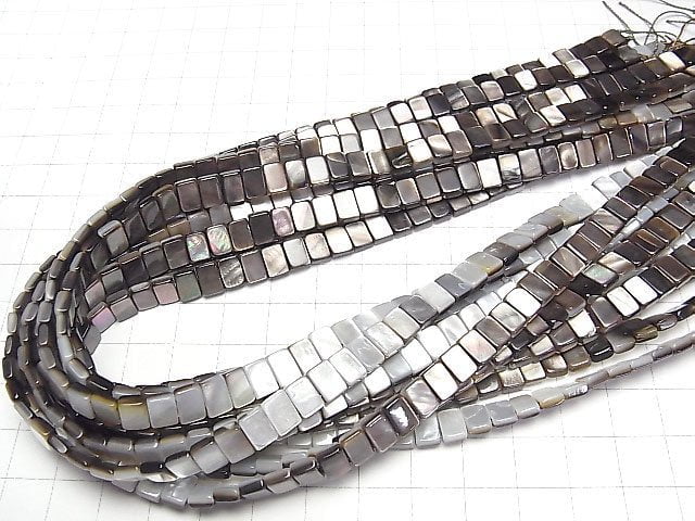 Hochwertige schwarze Muschel (Schwarzlippen-Auster) 2 Löcher Rechteck 7x5mm 1/4 oder 1 Strang Perlen (ca. 15 Zoll/38 cm)