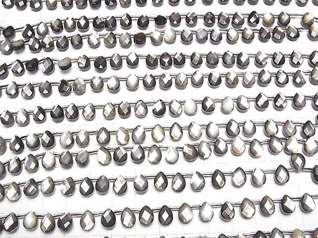 Hochwertige schwarze Muschel (Schwarzlippen-Auster) AAA Facettierte Birnenform 8x6mm 1/4 oder 1 Strang Perlen (ca. 15 Zoll/38 cm)