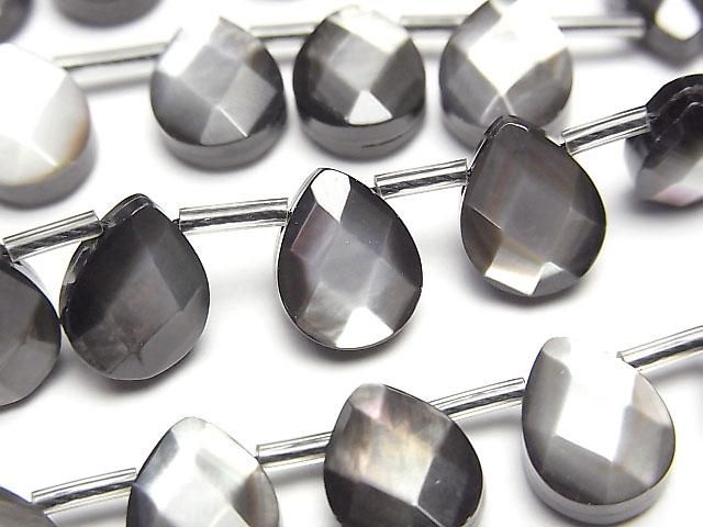 Coque noire de haute qualité (huître à lèvres noires) Perle facettée en forme de poire AAA 10x8mm 1/4 ou 1 fil (env. 36cm)