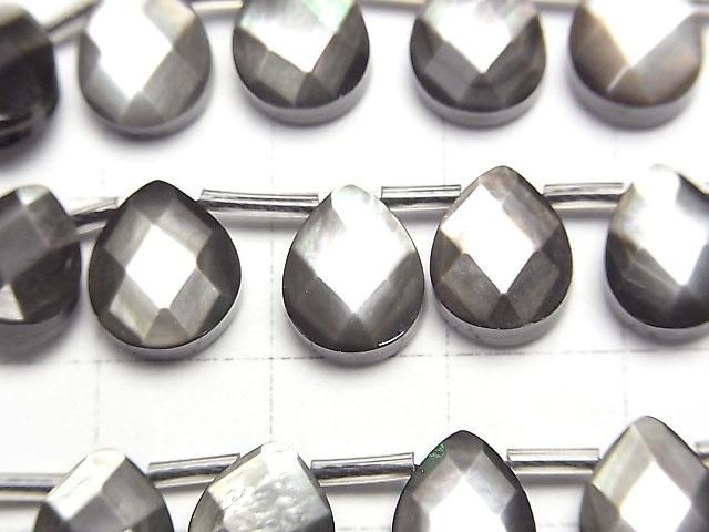 Coque noire de haute qualité (huître à lèvres noires) Perle facettée en forme de poire AAA 10x8mm 1/4 ou 1 fil (env. 36cm)