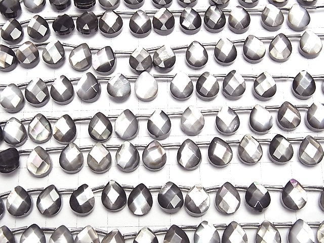 Hochwertige schwarze Muschel (Schwarzlippen-Auster) AAA Facettierte Birnenform 10x8mm 1/4 oder 1 Strang Perlen (ca. 15 Zoll/36 cm)