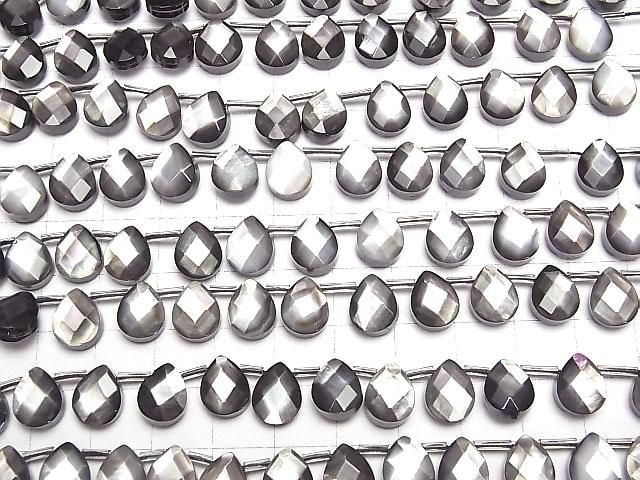 Coque noire de haute qualité (huître à lèvres noires) Perle facettée en forme de poire AAA 10x8mm 1/4 ou 1 fil (env. 36cm)